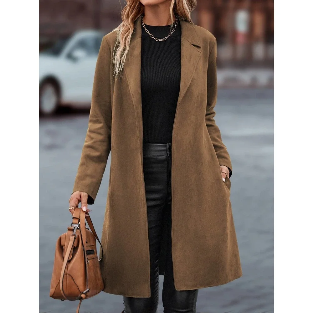 minimalist Lapel collar Open Front Belted pea coat peacoat - Picture 1 of 8